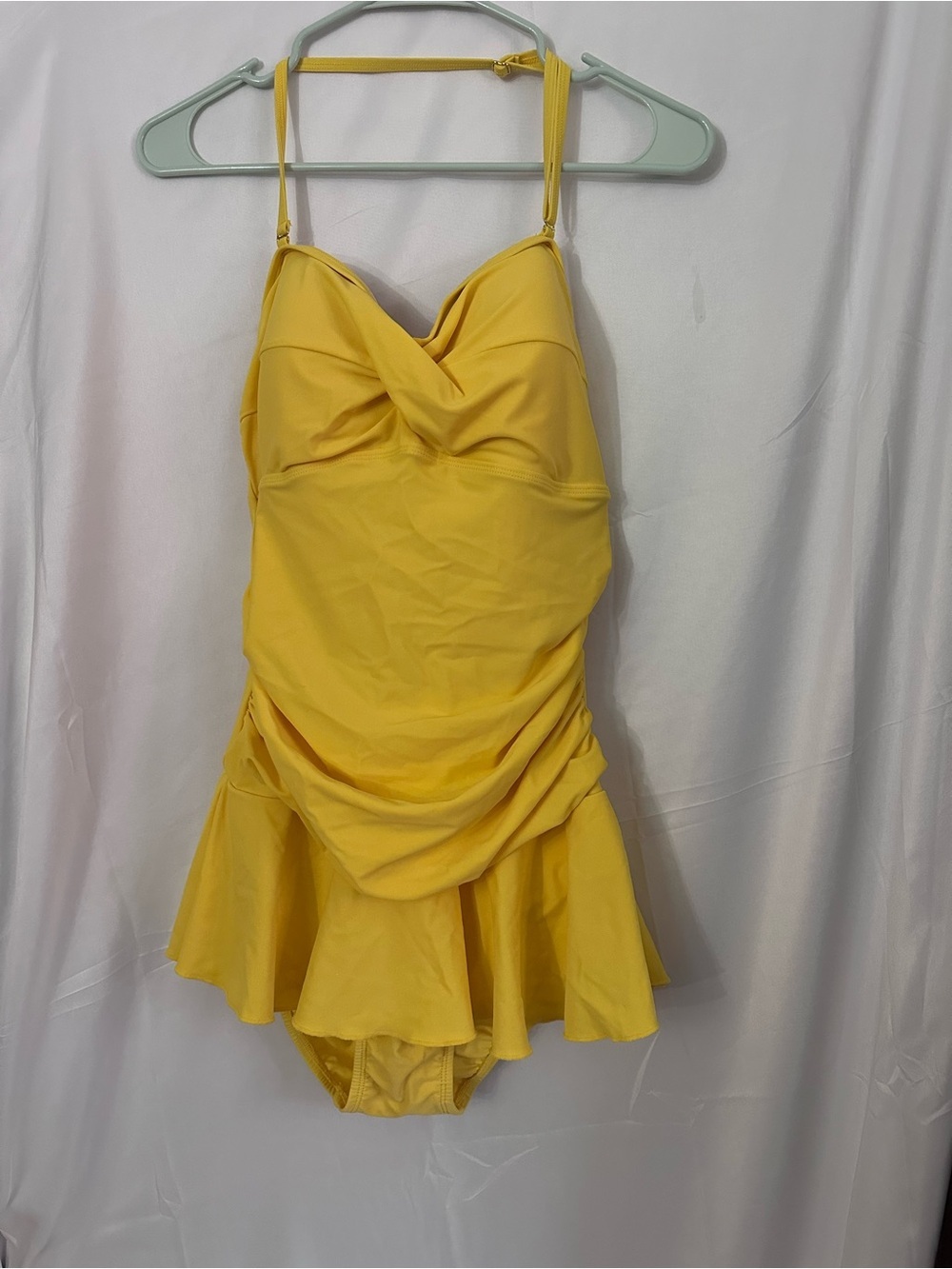 Bright Yellow Women's One-Piece Swimsuit with Skirted Hem